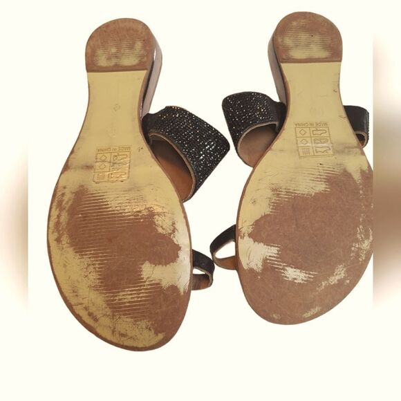 G.C. SHOES Sandals Black Wide‎ Cuff Sparkly Toe Loop sz 10 - Picture 5 of 7
